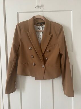 Women’s White House Black Market Cropped Double-Breasted Blazer Camel Brown 10